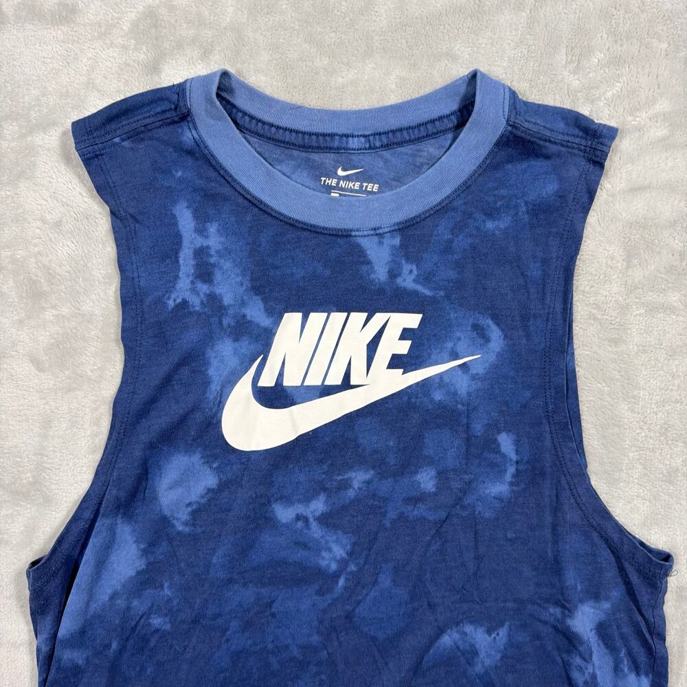 Nike The Nike Tee Womens S Blue Tie Dye Sleeveless Tank Shirt Logo Stains